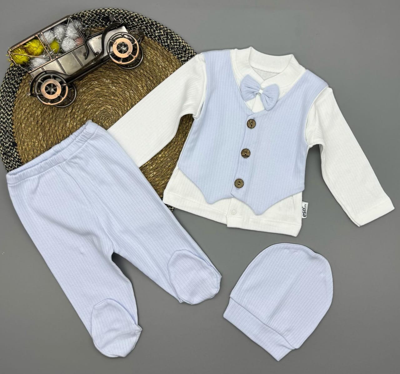 Ensemble Cérémonie Bébé 3 Pièces – 100% Coton Premium – Style Gilet & Nœud Papillon